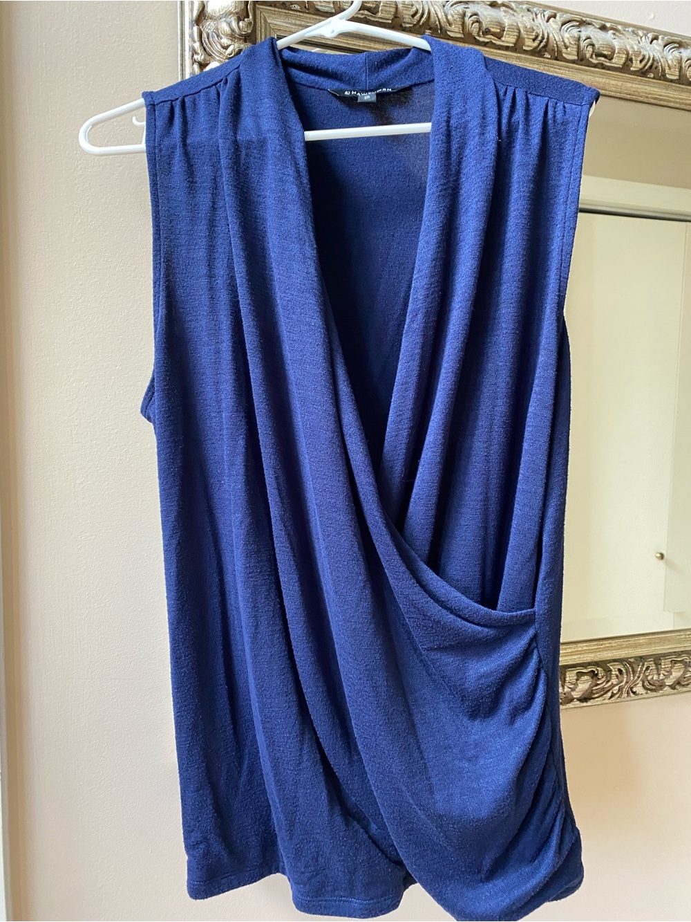 41 Hawthorn Sleeveless Draped V-Neck Top in Navy Blue